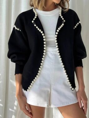 Pearl Trimmed Open Front Cardigan
